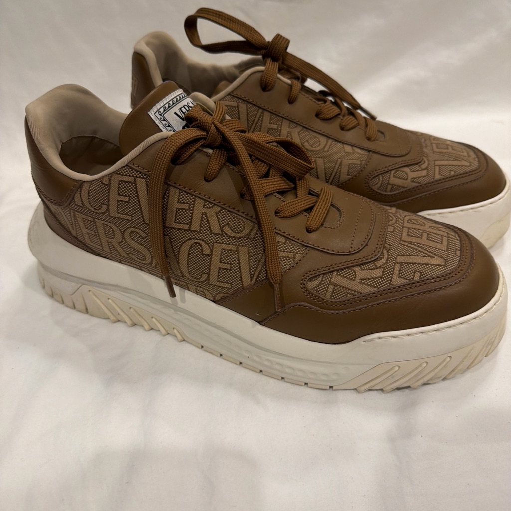 Versace Brown Leather Athletic Sneakers